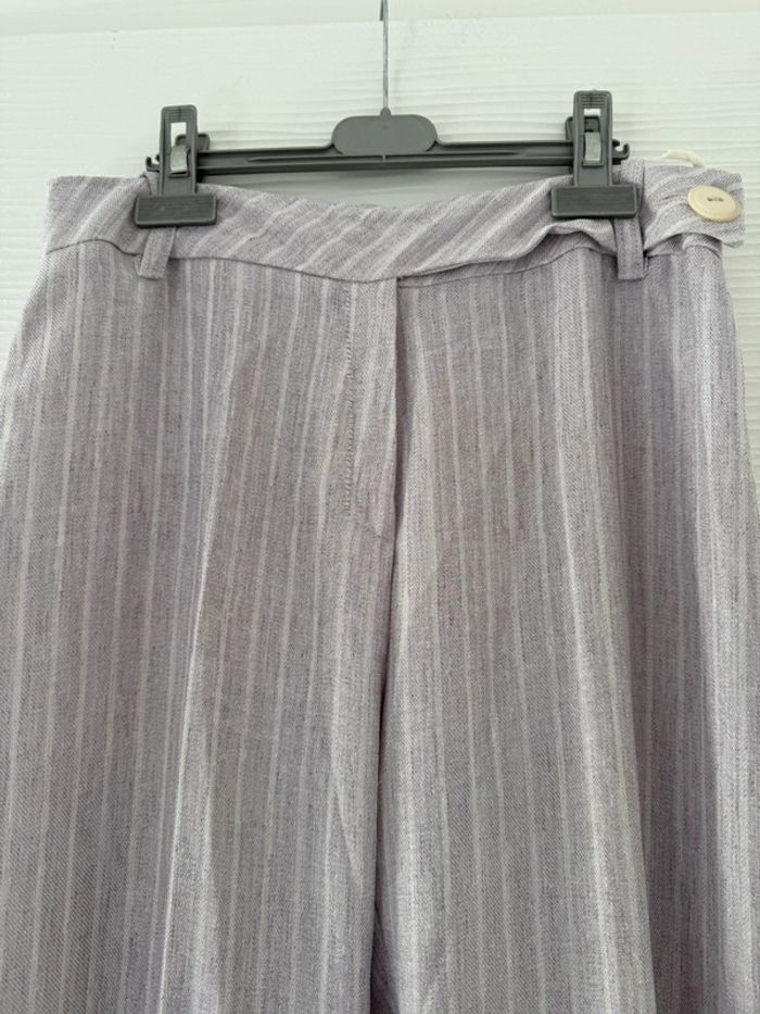 Ensemble veste pantalon tailleur rose et blanc à rayures classe élégant - photo numéro 11