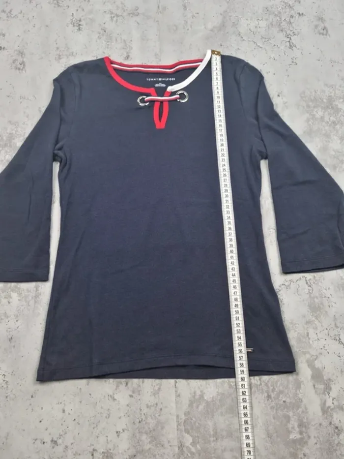 Haut manches 3/4 Tommy Hilfiger marine avec cordon – Taille M Femme - photo numéro 5