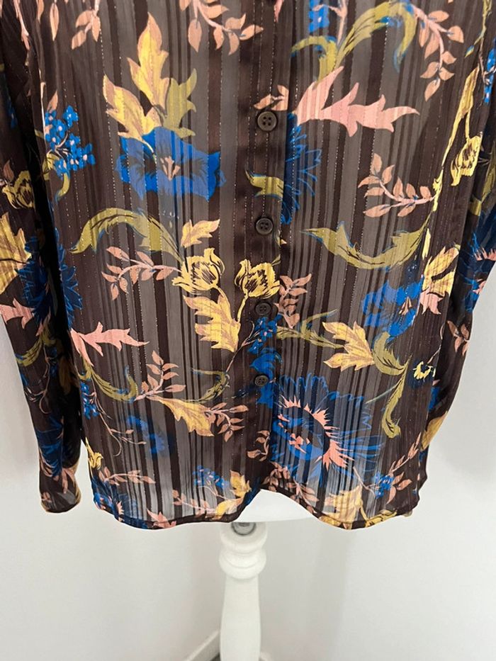 Chemisier marron fleurs bleues Promod M - photo numéro 2