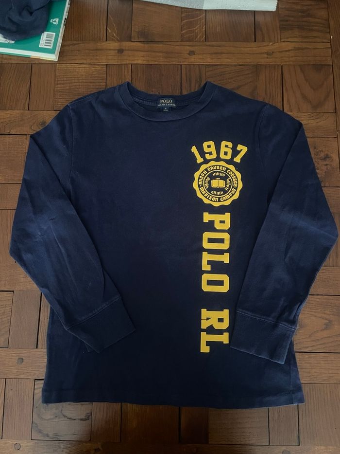 Tee shirt manche longue Ralph Lauren bleu marine logo jaune taille M (10-12 ans) - photo numéro 6