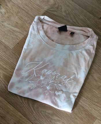 T shirt manches courtes coloris blanc/pêche et rose Kaporal taille 14 ans TBE