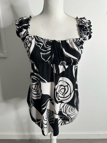 Blouse psychédélique noir et blanche Y2K Vintage T38 M