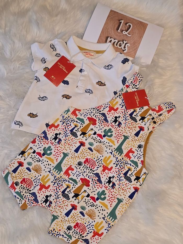 Neufs (non portés)🏷🏷 😍🤩💙ensemble  salopette courte et polo mc  12 mois garçon💙💙 - photo numéro 2