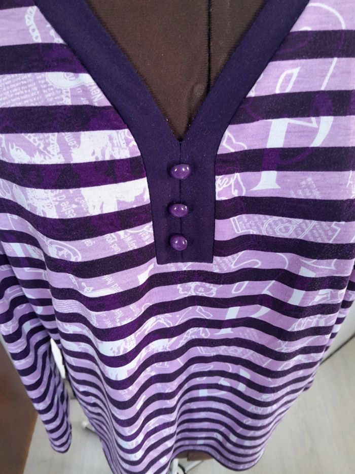 Tee shirt rayé imprimé manche longue.gue col V Yeshini taille L - photo numéro 2