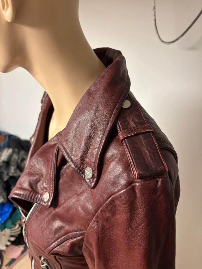 Perfecto en cuir véritable bordeaux femme - photo numéro 8