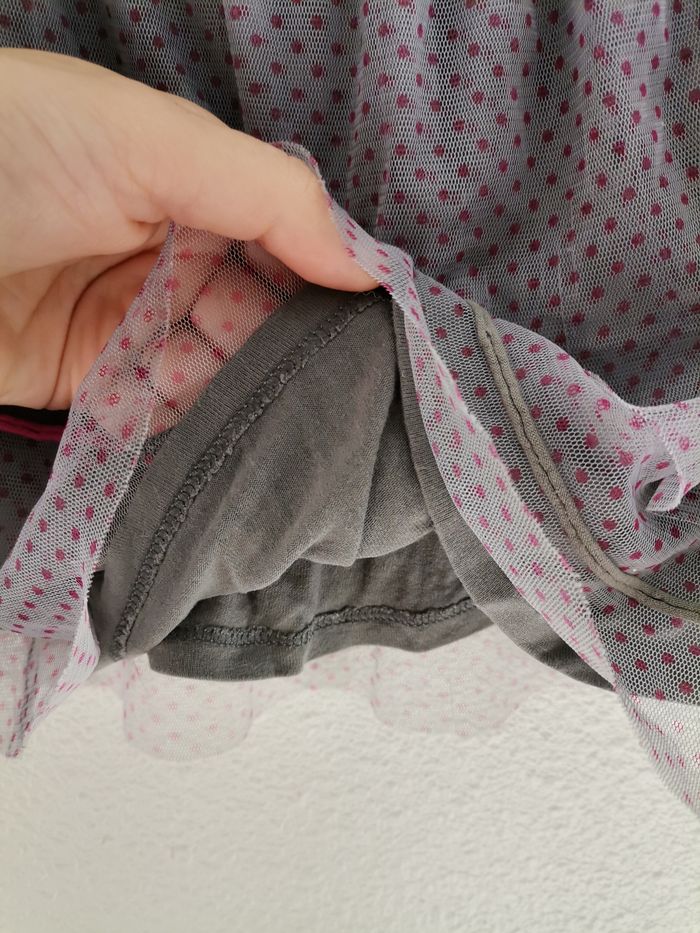 Jupe grise  à pois rose en tulle - photo numéro 2