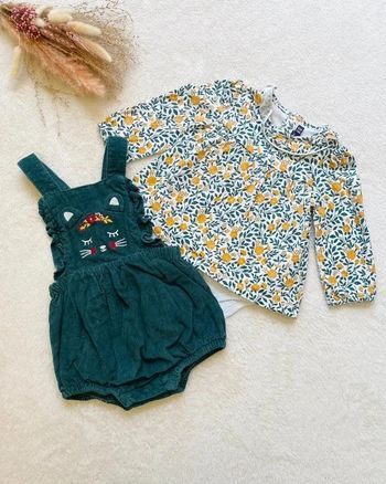 Ensemble barboteuse verte + blouse assorti 6 mois - Sergent Major 🌼