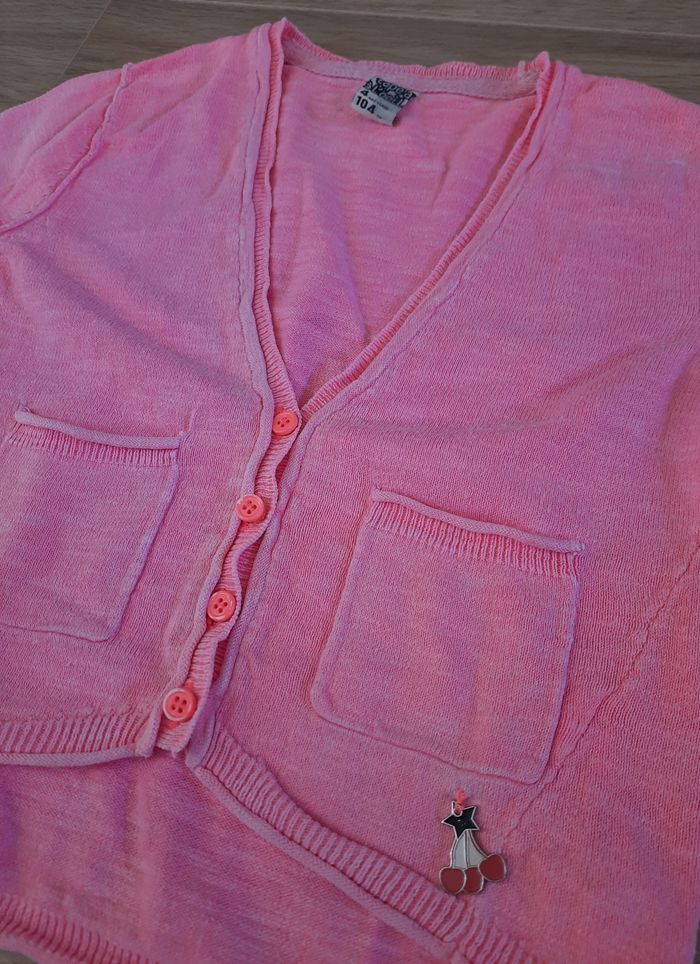 Gilet fille rose à boutons"col V" TAO 4 ans - photo numéro 2