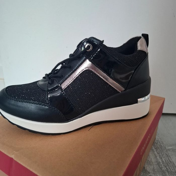 Baskets compensées noires pailletés - photo numéro 3