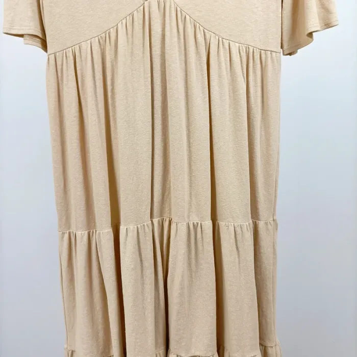 Robe longue beige CMT Atelier col cache-cœur manches courtes fluide T38 coton élasthanne A1260 - photo numéro 6