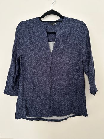 Blouse manches 3/4 bleu marine pois blanc col V Etam 38