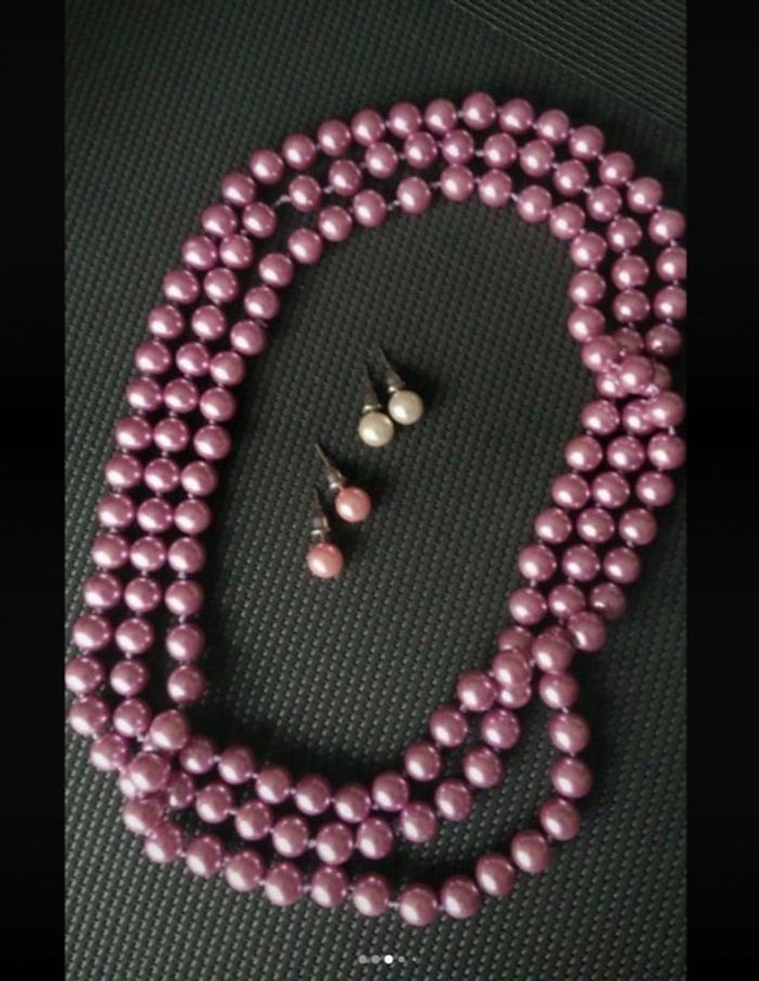 Lot Collier de perles rose avec boucles en perle