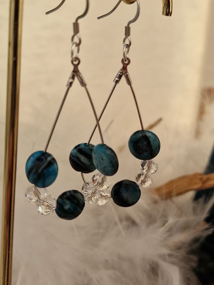 Boucles D'oreilles Apatite Cristal Acier - photo numéro 4