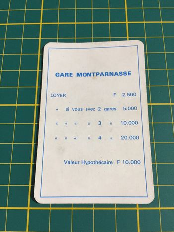 Carte Gare Montparnasse pièce détachée Monopoly Miro Parker company #A63