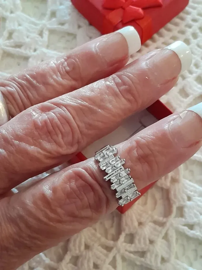 Bague réglable, argentée,  géométriques,  avec strass en cristal - photo numéro 5
