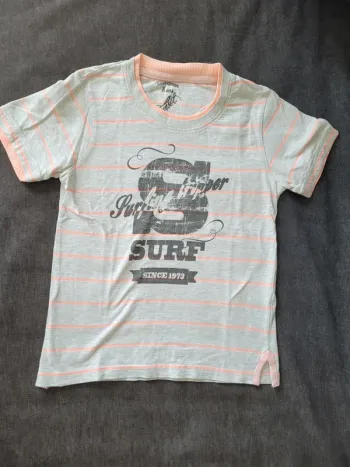T-shirt MC grise et corail 8 ans