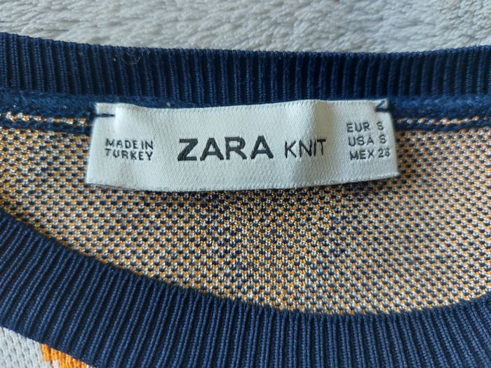 Pull fin Zara Knit doré bleu marine écru taille S - photo numéro 5