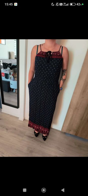 💙 Robe longue marine & rouge D&Z Fashion – Taille unique