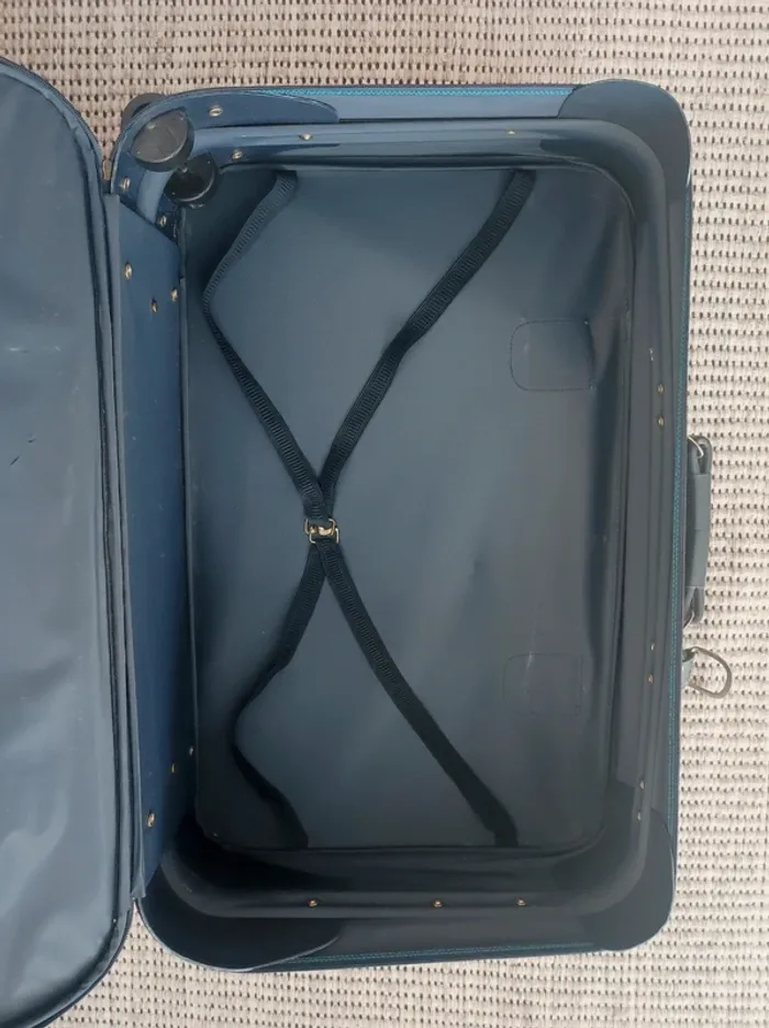 Grande valise bleu marine à roulettese vintage / Aquibag - 72x47x20cm - photo numéro 9
