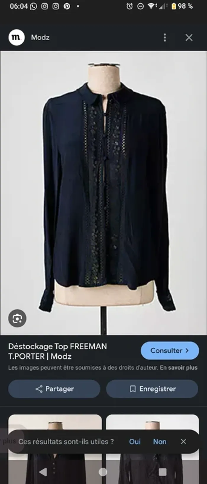 Chemise Cherry Paris T38 – bleu marine ajourée dentelle chic - photo numéro 9