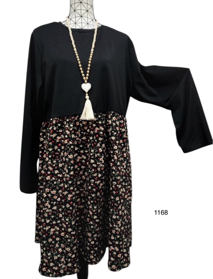 🌷 Robe chic patchwork floral noire grande taille T48 – automne/hiver🌷 - photo numéro 2