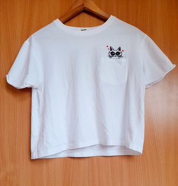 Crop Top en coton imprimé blanc taille unique