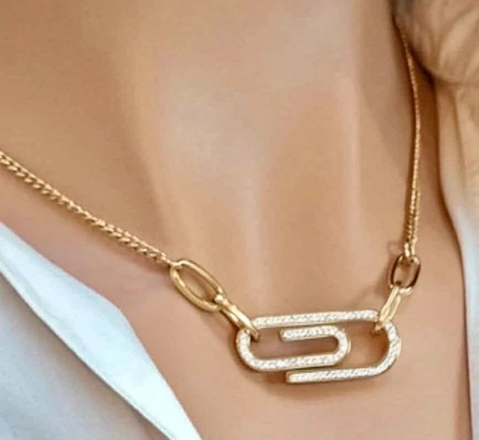 Collier réglable acier inoxydable or trombone cristaux - photo numéro 4