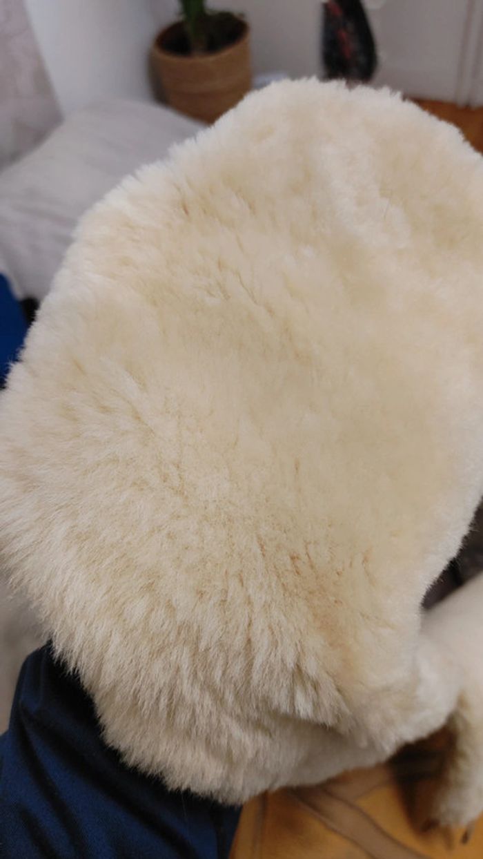 Beau manteau en peau de mouton retourné Shearling montone capuche laine blanche - photo numéro 9