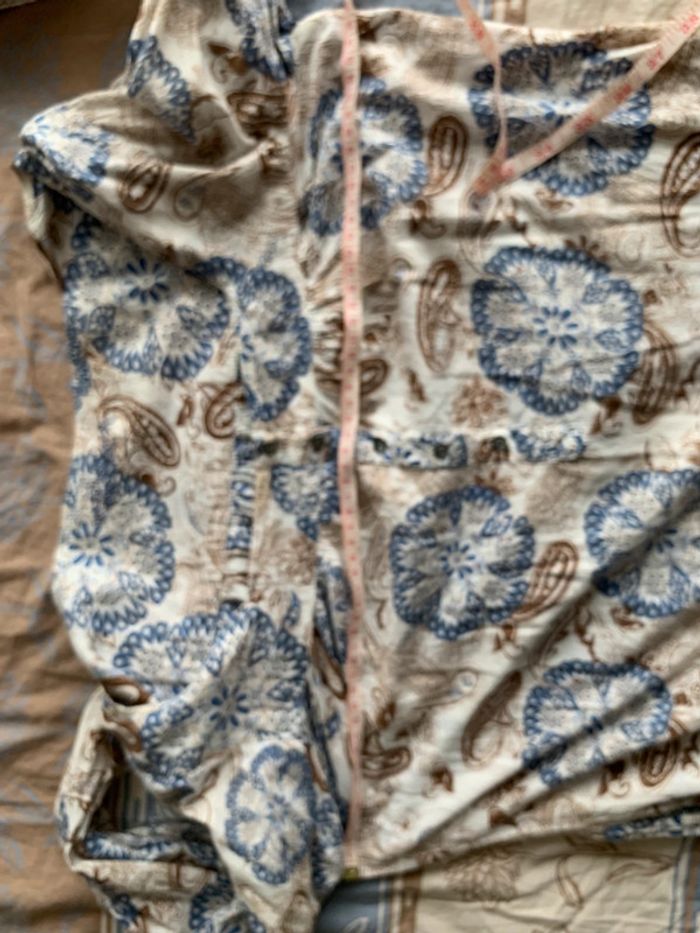 Robe tunique fleurs marrons bleu crème L - photo numéro 9