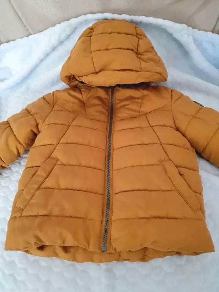 Blouson doudoune 24 mois 2 ans lulu castagnette chaude jaune loutarde camel bleu polaire - photo numéro 2