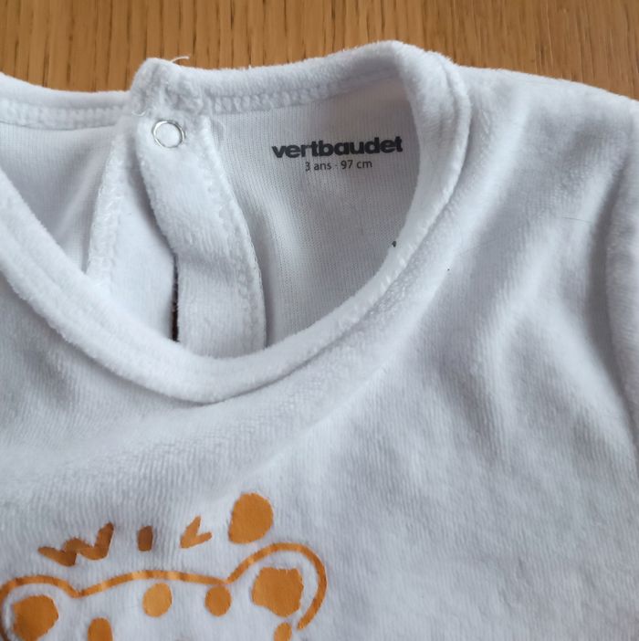 Pyjama dors-bien velours Vertbaudet blanc unisexe - photo numéro 4