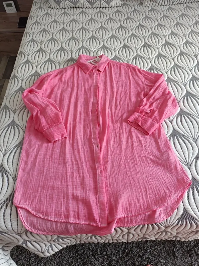Chemise ample gaze de coton rose