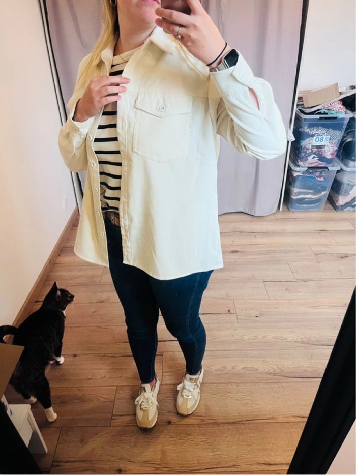 Veste chemise velours côtelé blanche oversize écru stradivarius - photo numéro 6