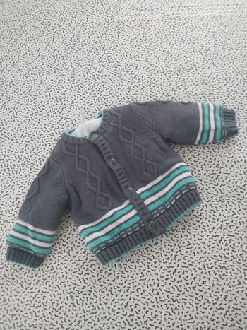 Gilet bébé 3 mois 60 cm gris doublé polaire chaud coton laine comme neuf