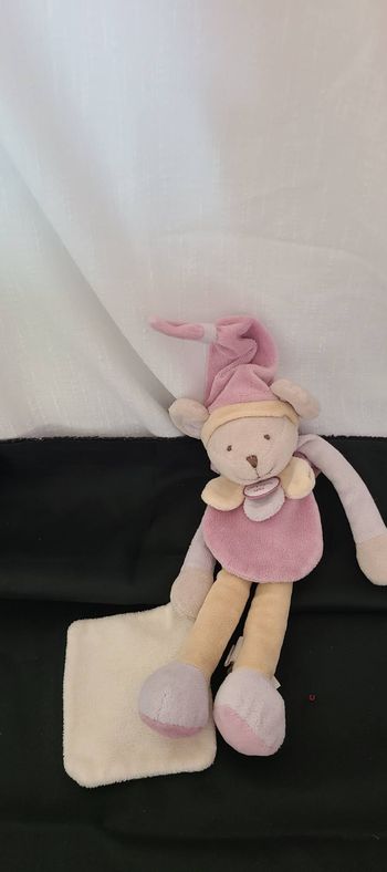 Doudou Lapin Marron Rose Mauve Vert Mouchoir Lila Mélis DOUDOU ET COMPAGNIE