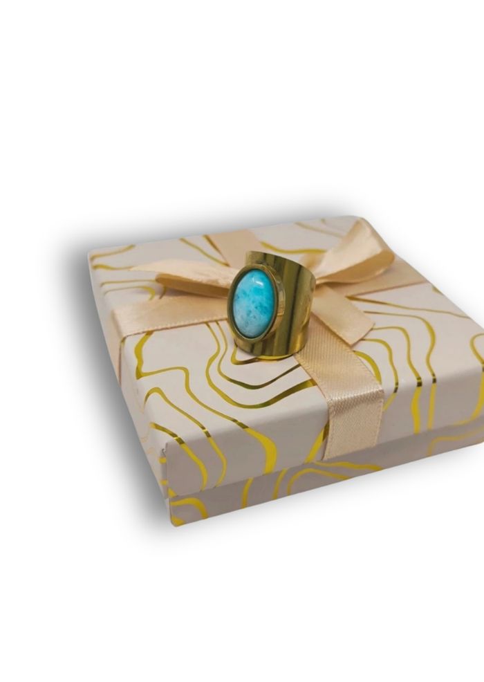 Bague vintage en acier inoxydable & pierre turquoise véritable – Taille 54 - photo numéro 3