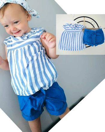 12 mois ensemble été blouse rayée et short ( sans bandeau)