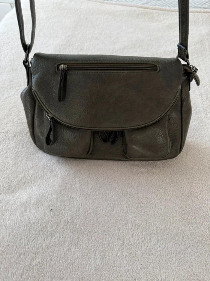 Petit sac à main classe élégant similicuir gris anthracite avec poches extérieures et intérieures - photo numéro 2