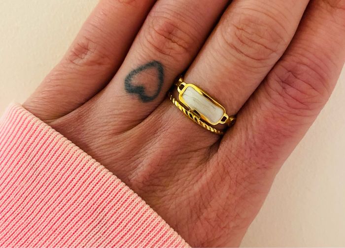 Bague doré double anneaux rectangle marbre paillettes acier inoxydable