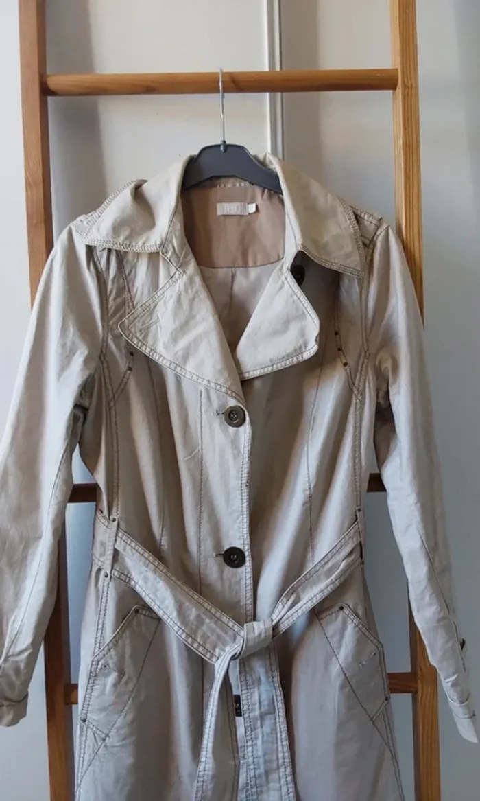 Trench veste Imperméable chic beige T 40 Coton ciré lin - photo numéro 9