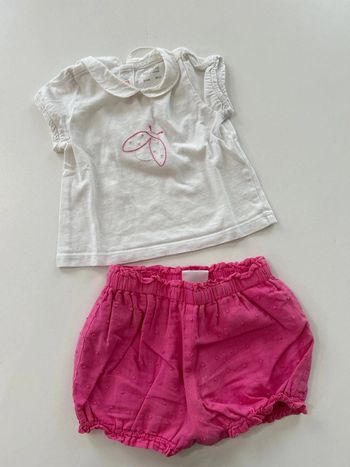 Ensemble bloomer short et t-shirt Natalys 3 mois
