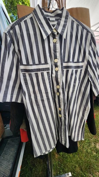 Jolie chemise vintage en coton rayé noir et blanc