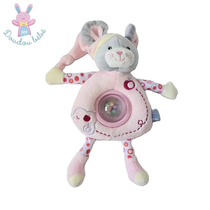 Doudou hochet Souris billes rose gris Gipsy