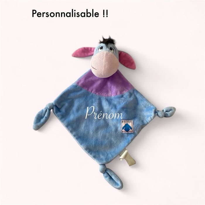 Peluche doudou plat 32cm Disney bourriquet âne bleu et violet très bon état - photo numéro 5