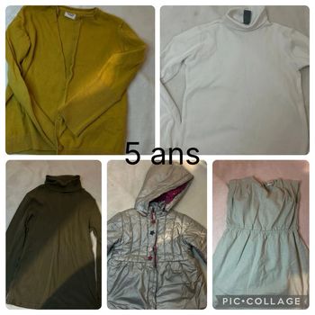 Lot 5 vêtements fille – taille 5 ans (manteau, robes, hauts, sous-pulls)
