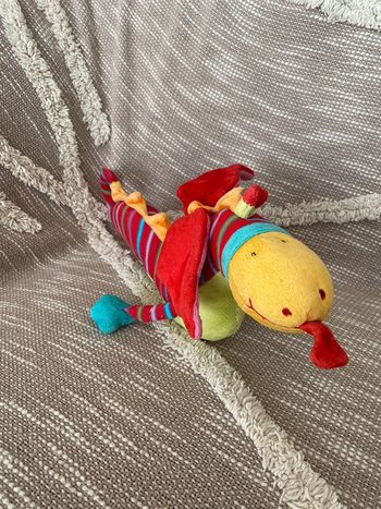 Peluche doudou 35cm Moulin Roty Dragobert serpent dragon rouge jaune vert très bon état