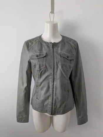 Veste zippée en simili cuir vert/gris - Bonobo - taille M