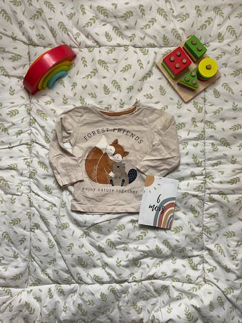 teeshirt manches longues beige impression devant 6/9 mois C&A