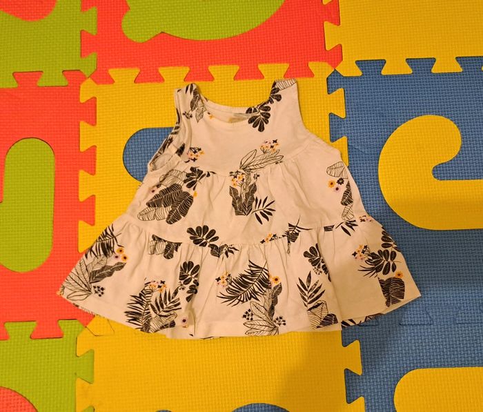 Débardeur tunique blanc noir feuilles, cool club, taille 12 mois (74 cm)