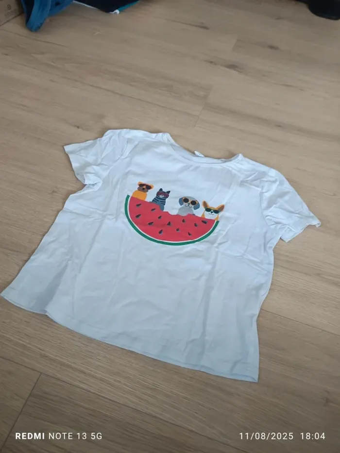 Magnifique t-shirt pastèque avec chien et chat shein taille 10 ans